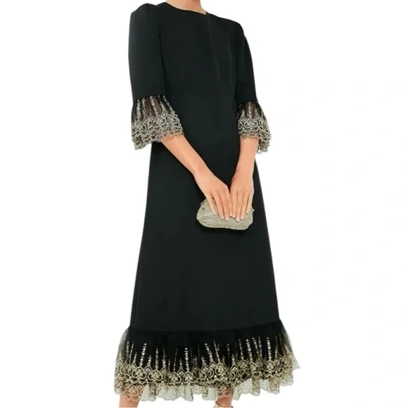 Pomander Place Black Lilith Gold Lace Midi Dress Size Small NWT -  threedaughtersproperties.com